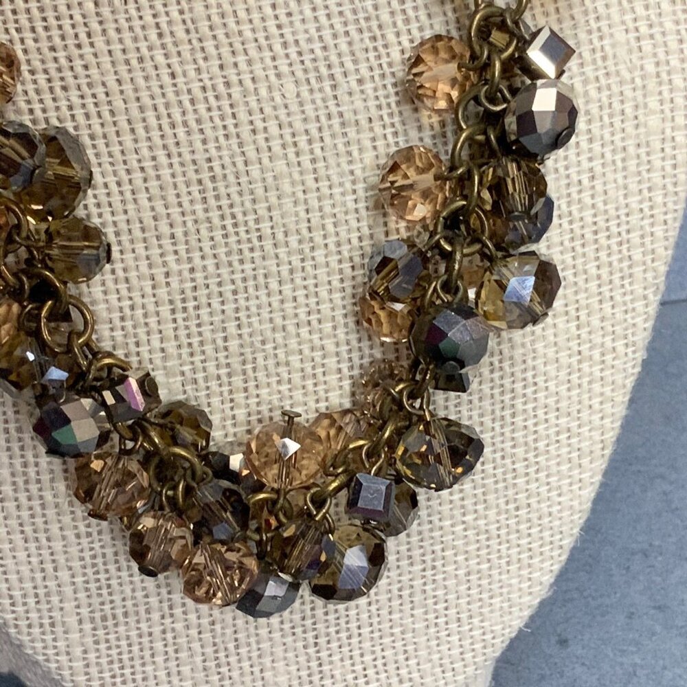 Loft Smoky Iridescent Necklace 18 In Beaded Brass Silver Chain Faceted Chunky - Picture 4 of 9